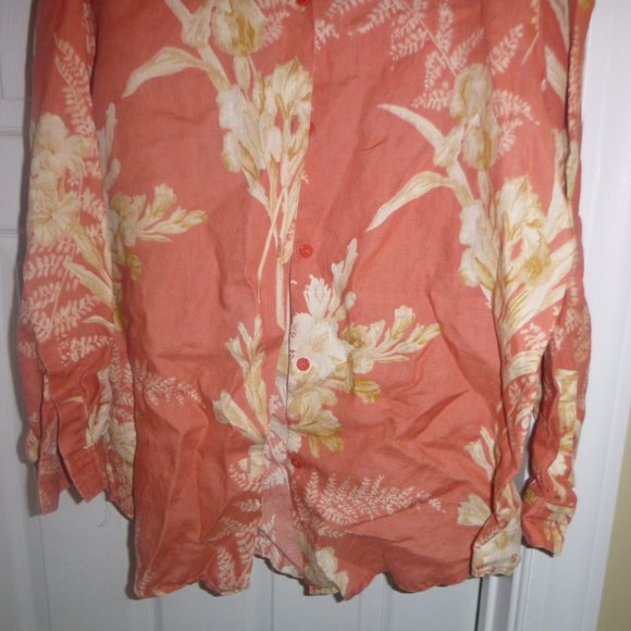 Women's Linen Button Up Long Sleeved Floral Shirt - Picture 3 of 4